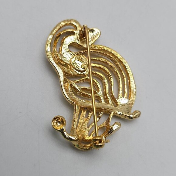 Vintage Gold Tone Brooch With Crystal Accents Intricate Poodle Dog By New View - Picture 3 of 5